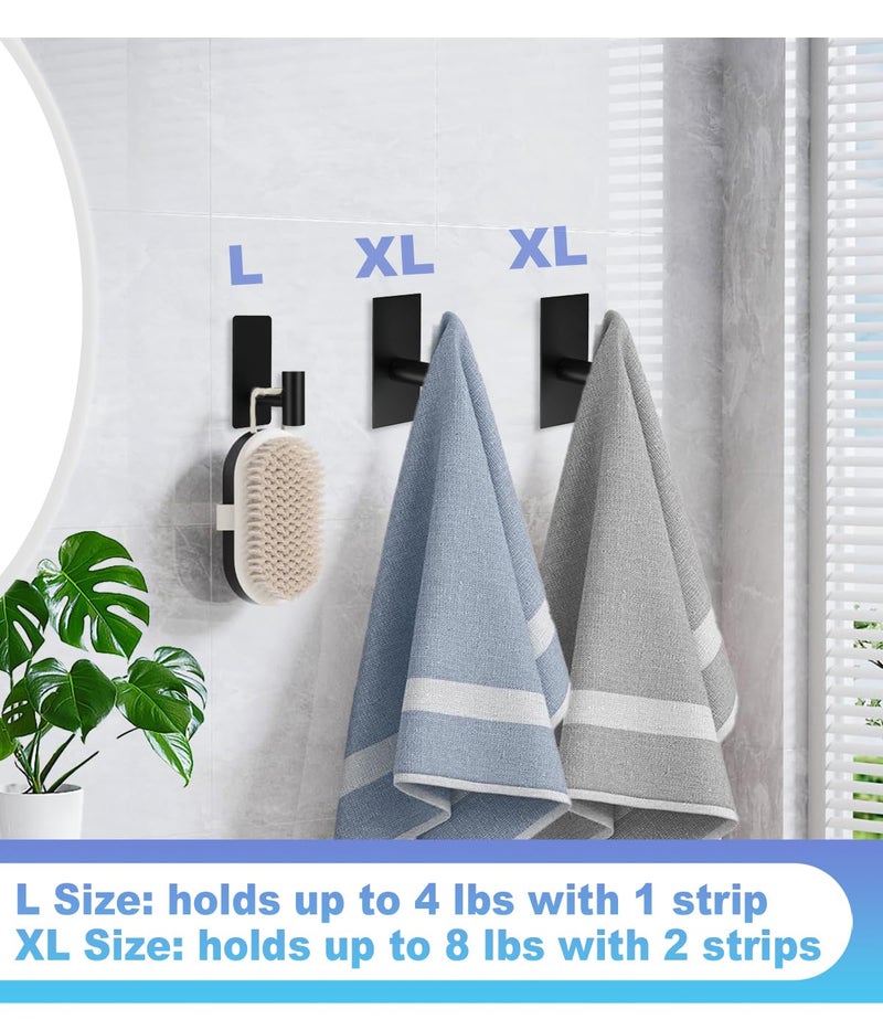Hoousuper 5 Pcs Towel Hooks Heavy Duty for Hangingï¼ŒAdhesive Wall Hooks with Removable Stripsï¼ŒSticky No Damageï¼ŒOutdoor for Bathroomsï¼ŒShowerï¼ŒStockingsï¼ŒDecorï¼ŒRobeï¼ŒX-Largeï¼ŒBlack 304 Stainless Steel - Image 4