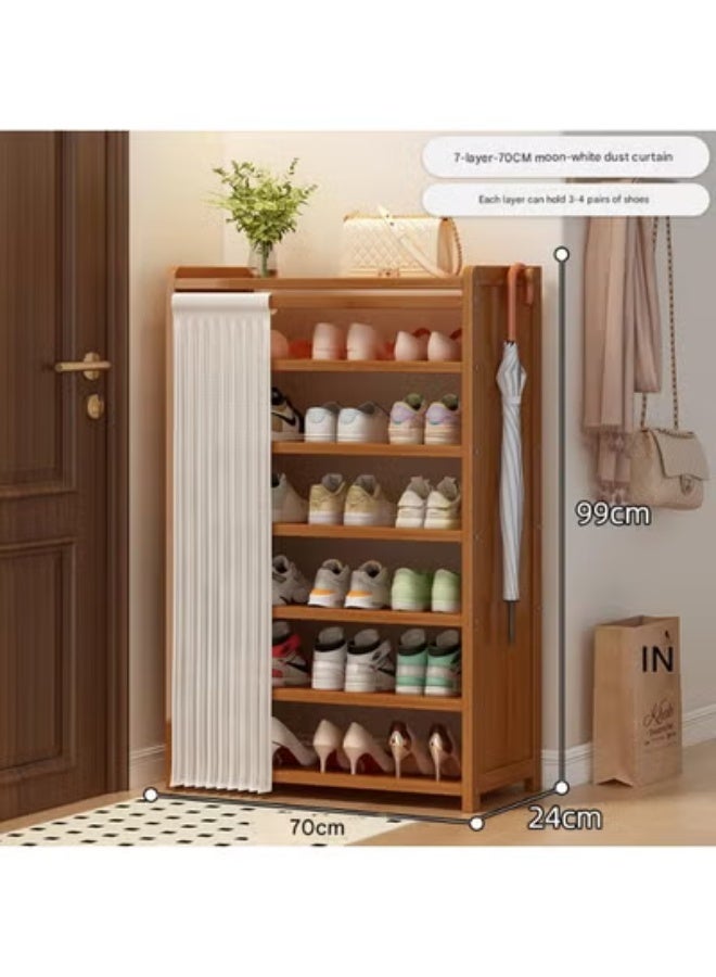جين فان ل أنا خزانة أحذية، خزانة أحذية من الخيزران، خزانة أحذية مستقلة، خزانة تخزين عصرية ضيقة، مناسبة للممرات وغرف النوم والمداخل. مزودة بستارة غبار - 7 طبقات (بني) - Image 1
