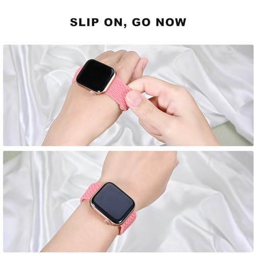 OMECKY Stretchy Braided Solo Loop Compatible with Apple Watch Band Series 9 8 7 6 5 4 3 38/40/41mm for Women Men, Cute Nylon Elastic Sport Strap for iWatch SE 1/2, XS Starlight - Image 3