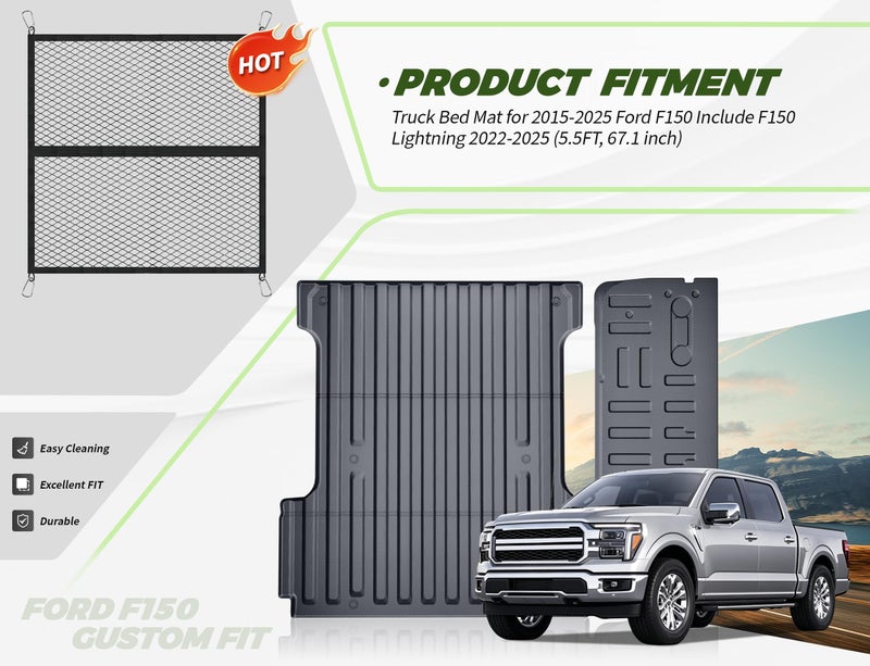 AAGDD Truck Bed Mat&Tailgate Mat for Ford F-150 2015-2020 Not for Work Surface or Pro Access Tailgate,All Weather Protection TPE Tailgate Liner Accessories(Not fit Drop-in Liners) - Image 3
