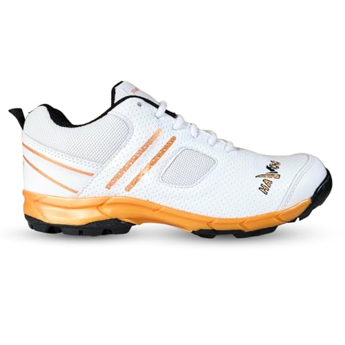 Prokick Havoc Cricket Shoes for Men and Women|Lightweight & Durable Cricket Shoes|PVC Studs Spikes Sports Shoe for Unisex|Synthetic Leather Upper Sports Shoes|EVA Sockliner, White/Gold/Black - 4UK - Image 2