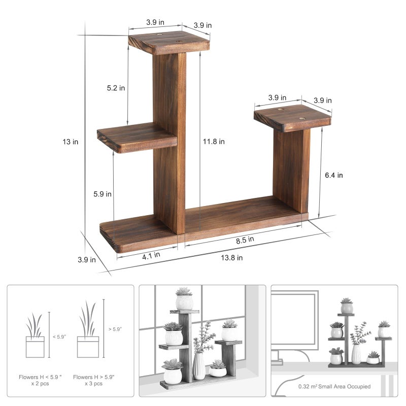 COOGOU Wood Desktop Plant Stand Indoor Small Windowsill Flower Shelf Tabletop Plant Shelf Holder Display Rack for Succulent Herb in Living Room Office - Image 4