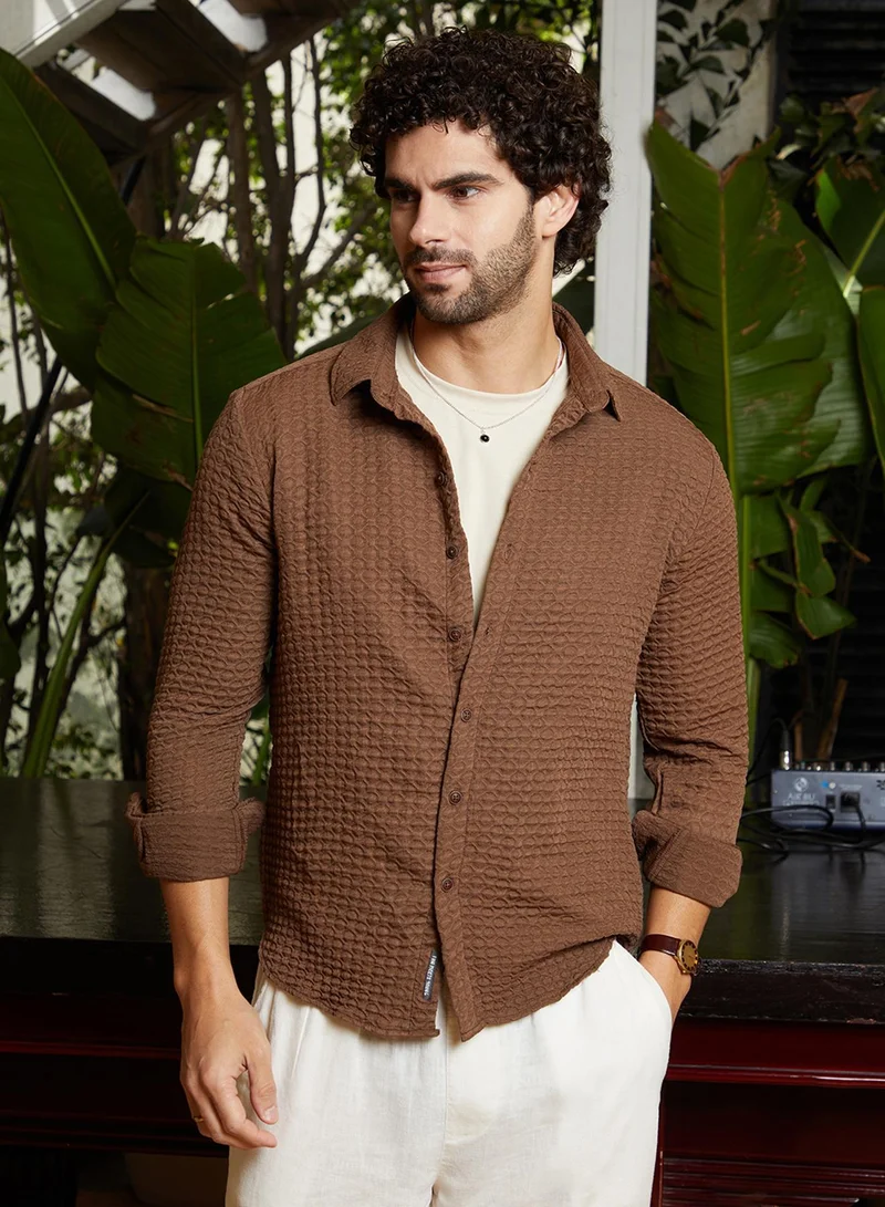 Campus Sutra Men's Russet Brown Ellipse-Lined Shirt