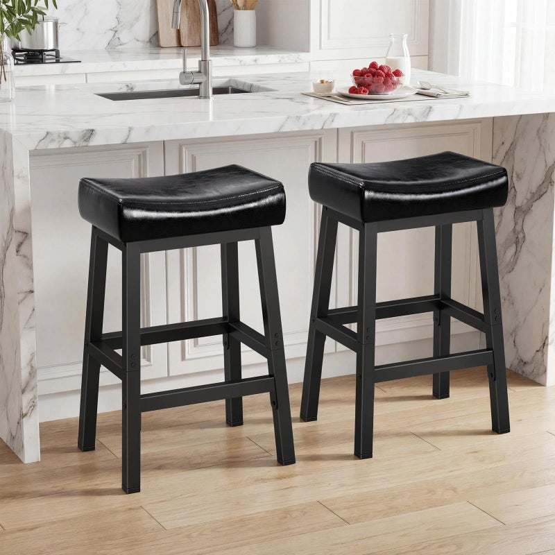 WINAZ Modern Backless Bar Stools Set of 2, 24 Inch Counter Height Stools with Footrest, Matte Finish Metal Legs, Padded Faux Leather Kitchen Island Chairs, Space Saving Stationary Design, Black - Image 1