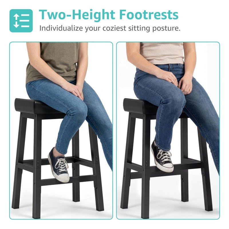 WINAZ Modern Backless Bar Stools Set of 2, 24 Inch Counter Height Stools with Footrest, Matte Finish Metal Legs, Padded Faux Leather Kitchen Island Chairs, Space Saving Stationary Design, Black - Image 5