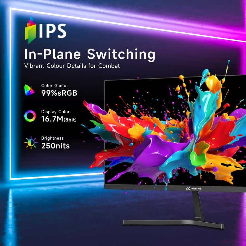ArcticPro 27 inch Monitor 120Hz, FHD 1080p, Computer Monitor, IPS, 99% sRGB, 1ms Response Time, 3-Sided Frameless, Ultra Slim, VESA Mountable, Anti-Blue Light Design, HDMI & VGA Ports - Image 5