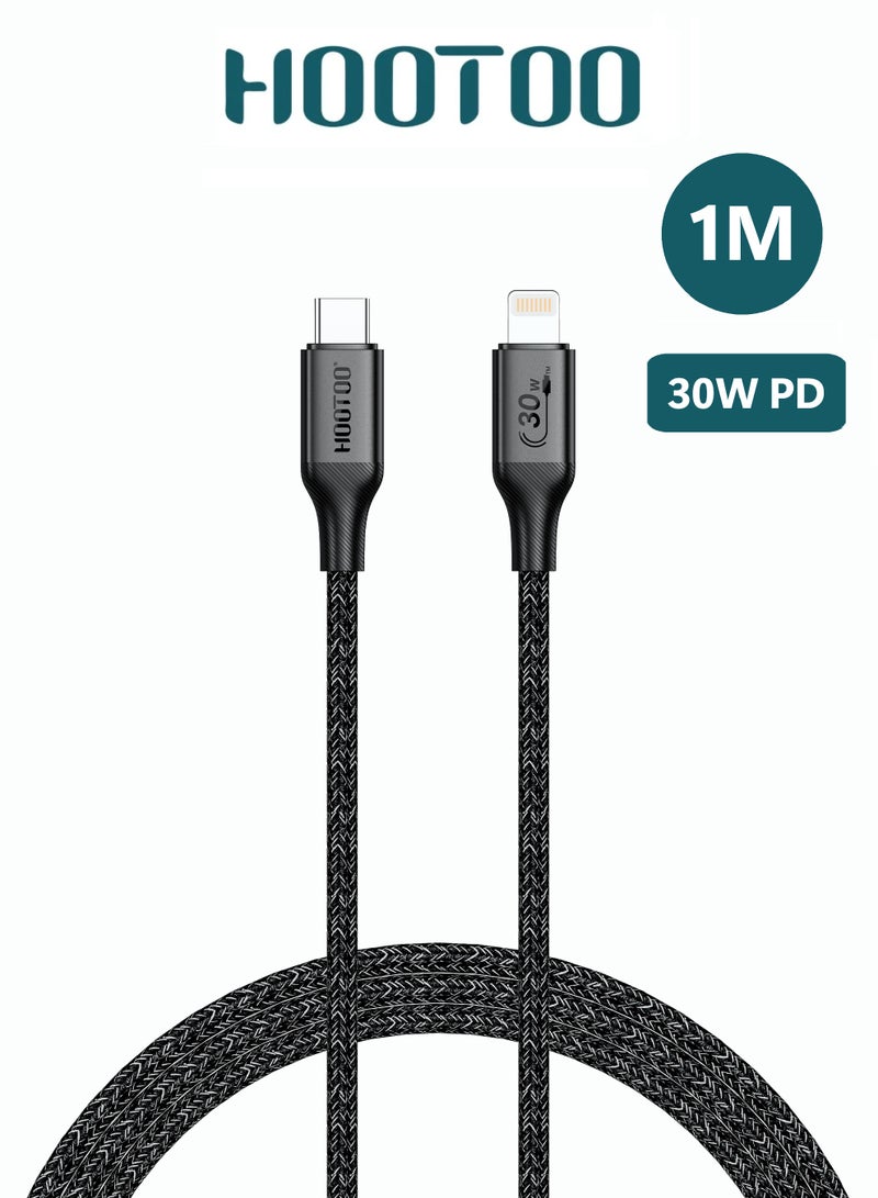 HooToo iphone charger cable Type C charging cable with 30W power. iPhone Lightning connector with fast charging support. Fabric backed, tear resistant iphone cable. 1 meter lightning cable charging cable. type c to lightning compatible with iPhone 14, 13, 12, 11, X, XR, 8, and 7. - Image 1