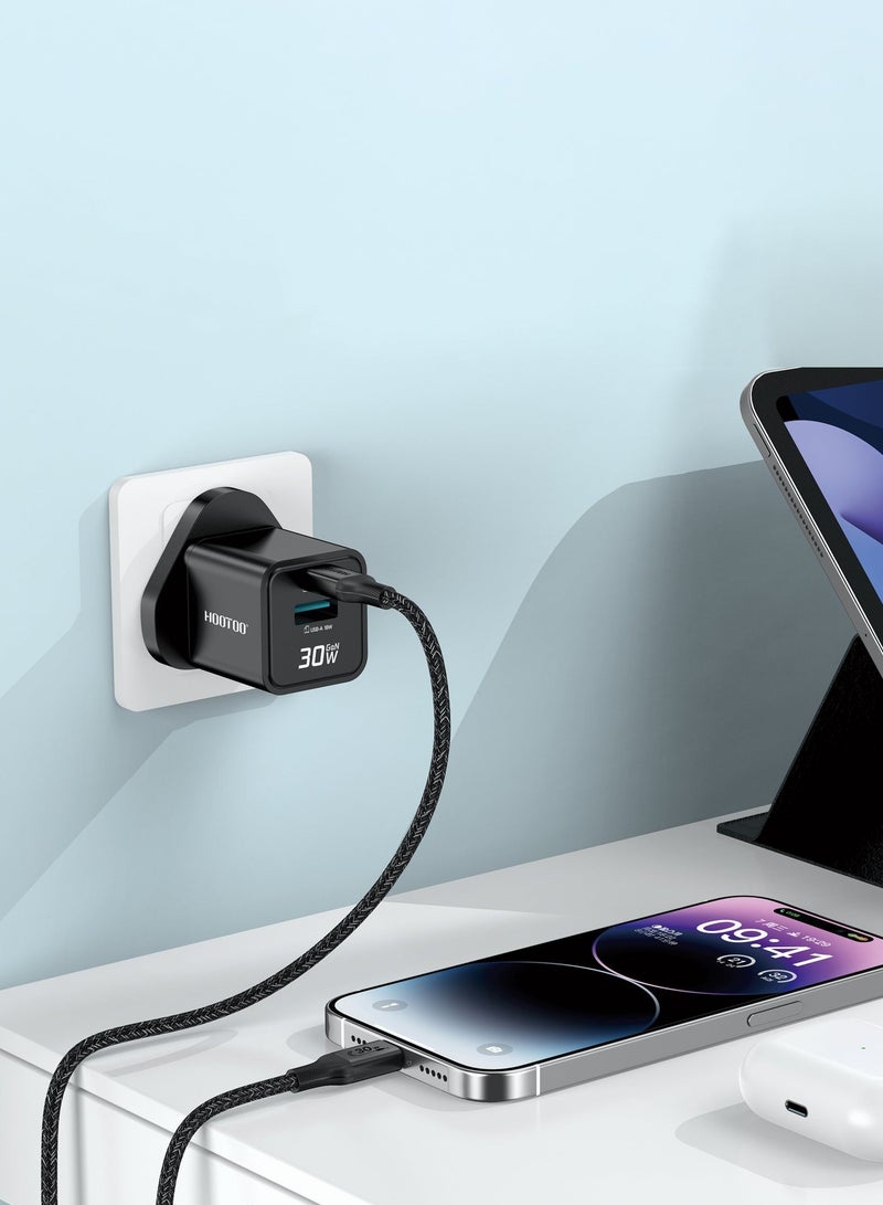 HooToo iphone charger cable Type C charging cable with 30W power. iPhone Lightning connector with fast charging support. Fabric backed, tear resistant iphone cable. 1 meter lightning cable charging cable. type c to lightning compatible with iPhone 14, 13, 12, 11, X, XR, 8, and 7. - Image 4
