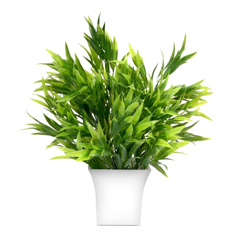 DecoreBugs Artificial Bamboo Leaves in Plastic Pot Faux Desk Plant in Pot for Indoor Home Office Any Room Decor Realistic Leaves Easy to Clean and Maintain Green
