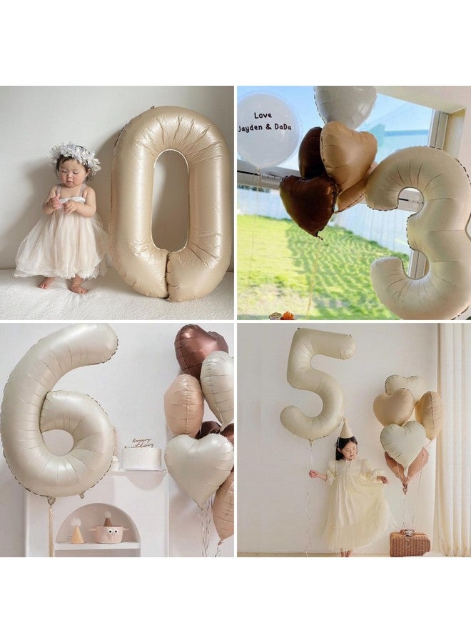 Biapian 40 Inch Cream White Number 1 Balloons, Beige White Large Number One Balloon With Cream Foil Heart Balloons For 1St Birthday Decorations First One Year Boys Girls Baby Shower Party Decor - Image 4