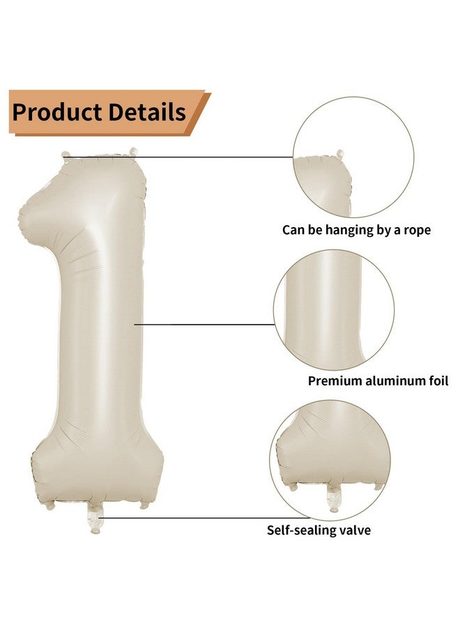 Biapian 40 Inch Cream White Number 1 Balloons, Beige White Large Number One Balloon With Cream Foil Heart Balloons For 1St Birthday Decorations First One Year Boys Girls Baby Shower Party Decor - Image 3