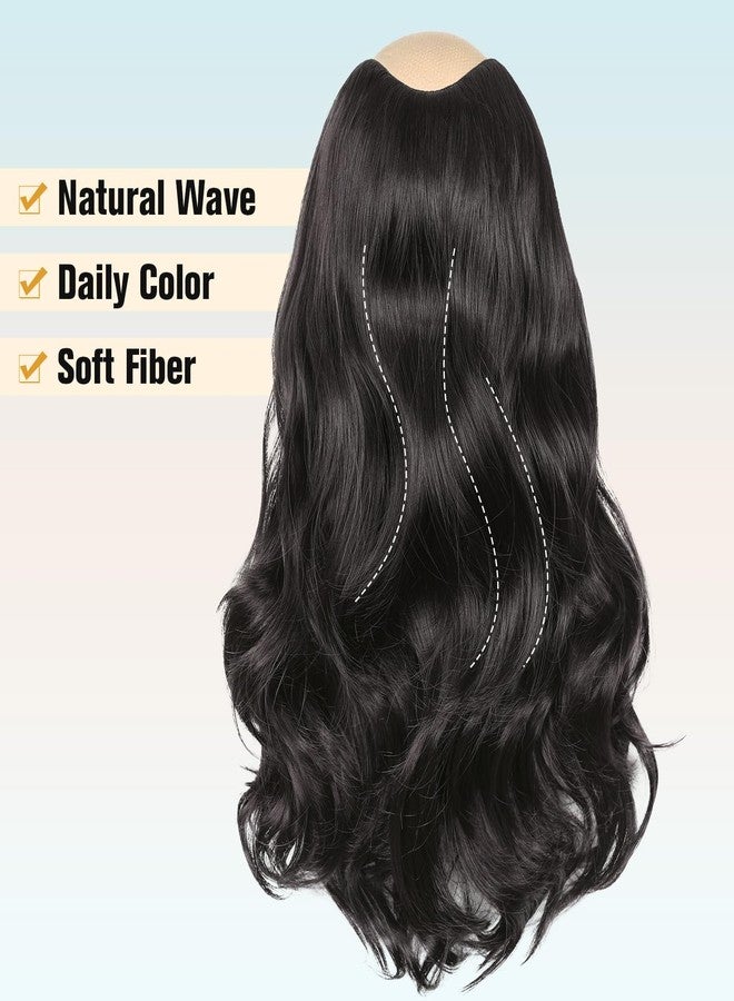 FAVE V-Shaped Clip in Extensions Synthetic Hair Extension Wavy Hair Extensions Brown Black Hair Extensions One Piece Extensions with 5 Secure Clips Vigorous Clip in Hair Extension for Women - Image 5
