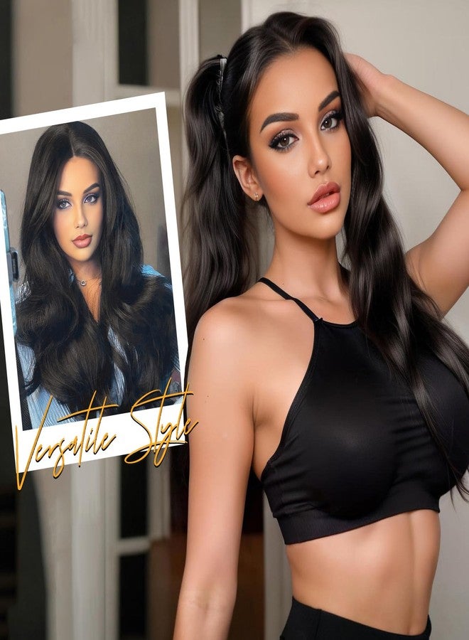 FAVE V-Shaped Clip in Extensions Synthetic Hair Extension Wavy Hair Extensions Brown Black Hair Extensions One Piece Extensions with 5 Secure Clips Vigorous Clip in Hair Extension for Women - Image 4