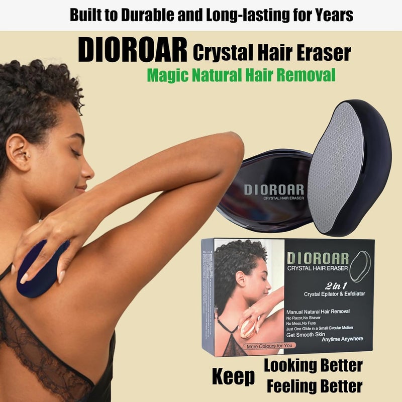 DIOROAR ممحاة الشعر الكريستالية، مزيل الشعر الكريستالي المطور، جهاز إزالة الشعر بالنانو الزجاجي الفيزيائي، مزيل الشعر غير المؤلم ومقشر للبشرة للحصول على بشرة ناعمة حريرية سريعة (أسود) - Image 2