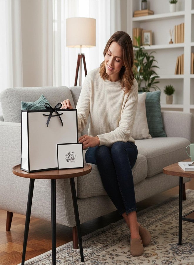 LeZakaa 13" Large Gift Bag with Ribbon Bow, Elegant White Gift Bag with Black Trim and Greeting Card Luxury Design for Birthday Wedding Bridal Shower Anniversary, 13" x 10" x 5", 1 Pc - Image 2