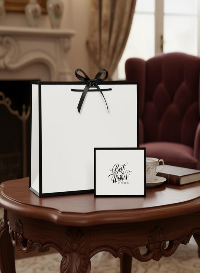 LeZakaa 13" Large Gift Bag with Ribbon Bow, Elegant White Gift Bag with Black Trim and Greeting Card Luxury Design for Birthday Wedding Bridal Shower Anniversary, 13" x 10" x 5", 1 Pc - Image 3
