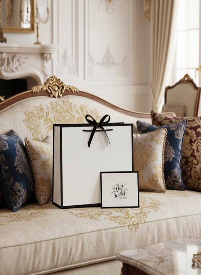 LeZakaa 13" Large Gift Bag with Ribbon Bow, Elegant White Gift Bag with Black Trim and Greeting Card Luxury Design for Birthday Wedding Bridal Shower Anniversary, 13" x 10" x 5", 1 Pc - Image 4