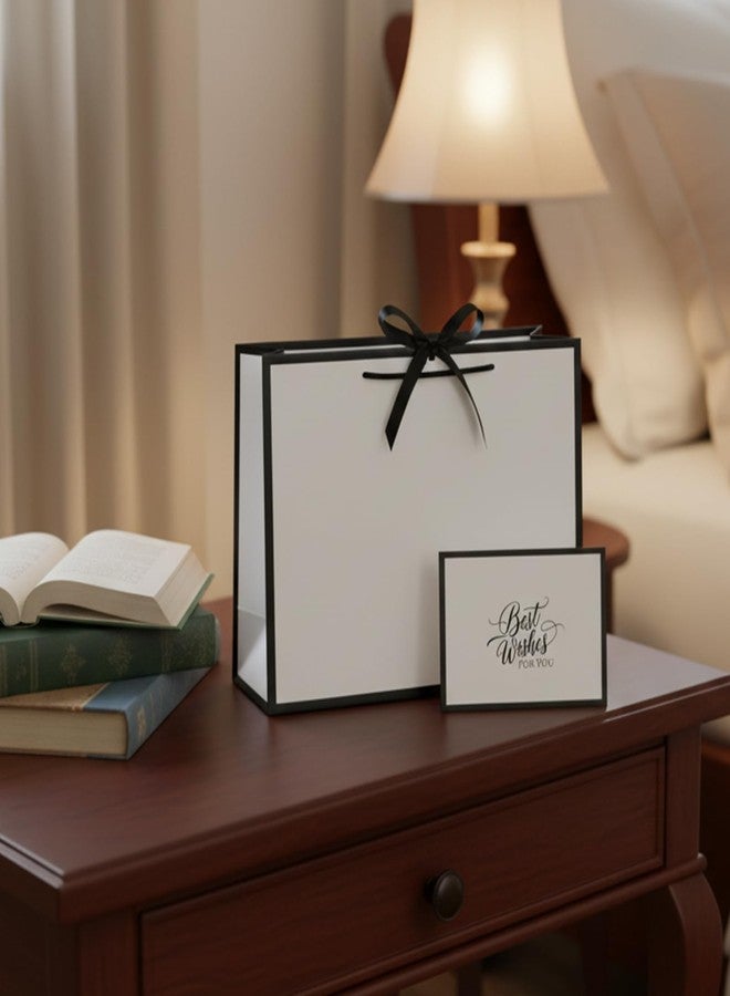 LeZakaa 13" Large Gift Bag with Ribbon Bow, Elegant White Gift Bag with Black Trim and Greeting Card Luxury Design for Birthday Wedding Bridal Shower Anniversary, 13" x 10" x 5", 1 Pc - Image 5
