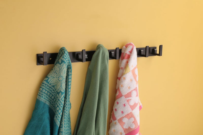 iSTAR 8 Pin Bathroom Cloth Hooks Hanger Wall Bedroom Bathroom Robe Hooks Rail for Hanging Keys,Clothes,Towel Steel Hook (Black, Pack of 2) - Image 2