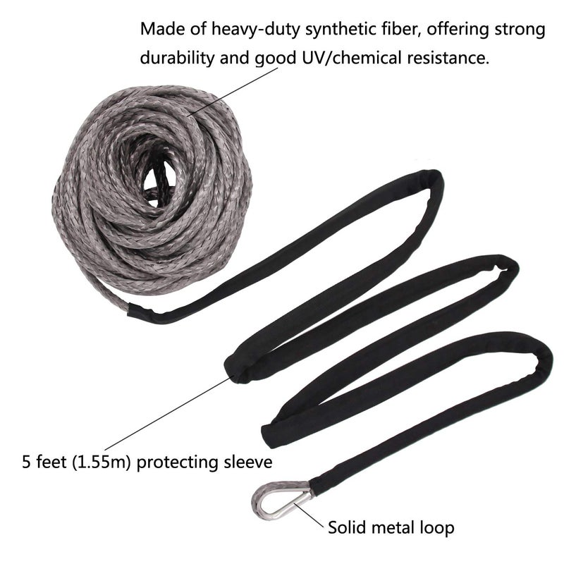 Ucreative 3/16 Inch X 50 Feet Synthetic Winch Line Cable Rope 8 350Lbs With Black Protecing Sleeve For Atv Utv (Gray) - Image 2