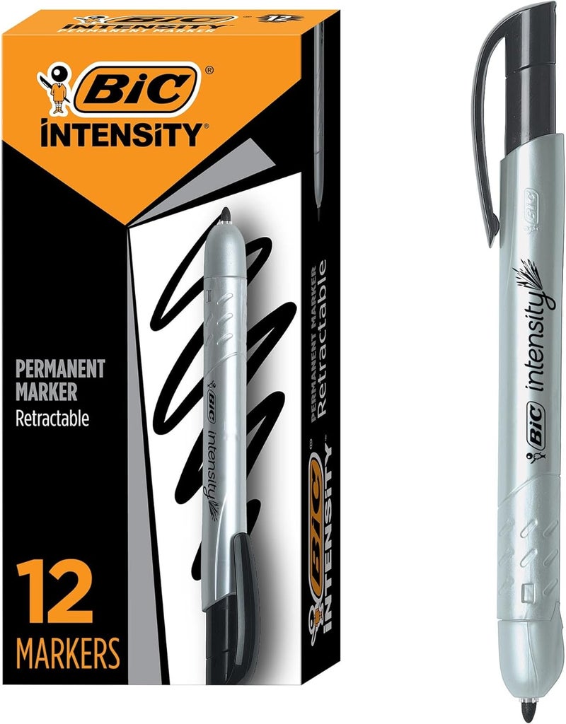 BIC Intensity Retractable Permanent Marker, Fine Point, Black, 12-Count - Image 1
