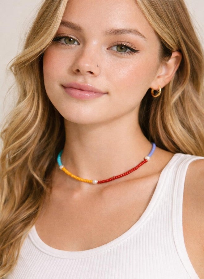 High Trendz Handmade Colorful Seed Bead Choker Necklace for Women | Multicolor Beaded Pearl Choker | Adjustable Lightweight Boho Jewelry for Everyday & Gifting (Multi Color) - Image 2