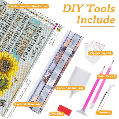 Okarina Diamond Art Kits for Adults Sunflower, DIY 5D Diamond Painting Kit for Beginners Inspirational, Inspiring Quotes Full Round Drill Gem Art Dots for Adults Home Wall Decor 16X12 Inch - Image 5