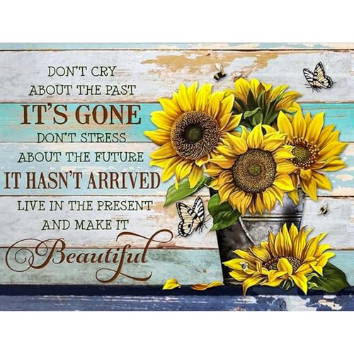 Okarina Diamond Art Kits for Adults Sunflower, DIY 5D Diamond Painting Kit for Beginners Inspirational, Inspiring Quotes Full Round Drill Gem Art Dots for Adults Home Wall Decor 16X12 Inch - Image 1
