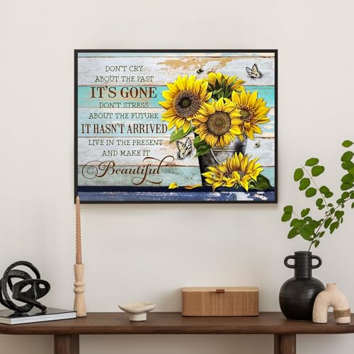 Okarina Diamond Art Kits for Adults Sunflower, DIY 5D Diamond Painting Kit for Beginners Inspirational, Inspiring Quotes Full Round Drill Gem Art Dots for Adults Home Wall Decor 16X12 Inch - Image 3