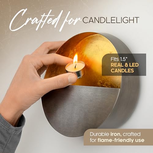 NativeSkins Eclipse Metal Wall Candle Sconces Set of Two Wall Candle Holders - Set of 2 Handcrafted Decorative Tea Light Sconce for Living Room Decor Gold Tea Holder - Image 4