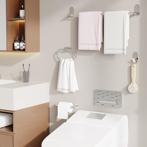 WZRUA Adhesive Towel Holder for Bathroom Polished Chrome No Drill Hand Towel Ring Stainless Steel and Zinc Alloy Self Adhesive Towel Hanger for Bath, Kitchen - Image 5