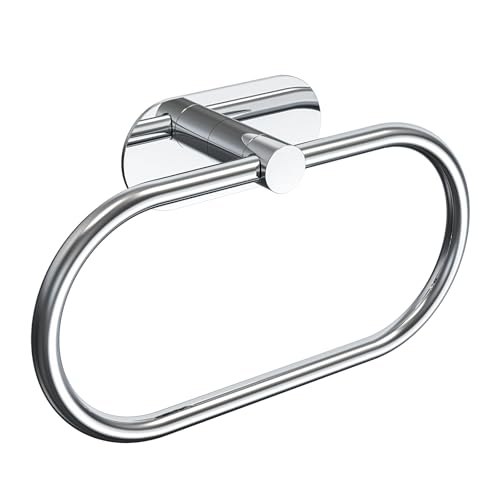WZRUA Adhesive Towel Holder for Bathroom Polished Chrome No Drill Hand Towel Ring Stainless Steel and Zinc Alloy Self Adhesive Towel Hanger for Bath, Kitchen - Image 1