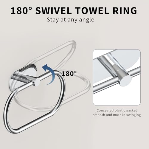 WZRUA Adhesive Towel Holder for Bathroom Polished Chrome No Drill Hand Towel Ring Stainless Steel and Zinc Alloy Self Adhesive Towel Hanger for Bath, Kitchen - Image 4
