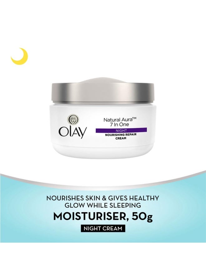 Olay Natural Aura Night Cream | Nourishes Skin for Healthy Glow | Fights 7 Signs of Ageing | With Niacinamide and Vitamin E | Normal, Oily, Dry, Combination Skin | 50g - Image 2