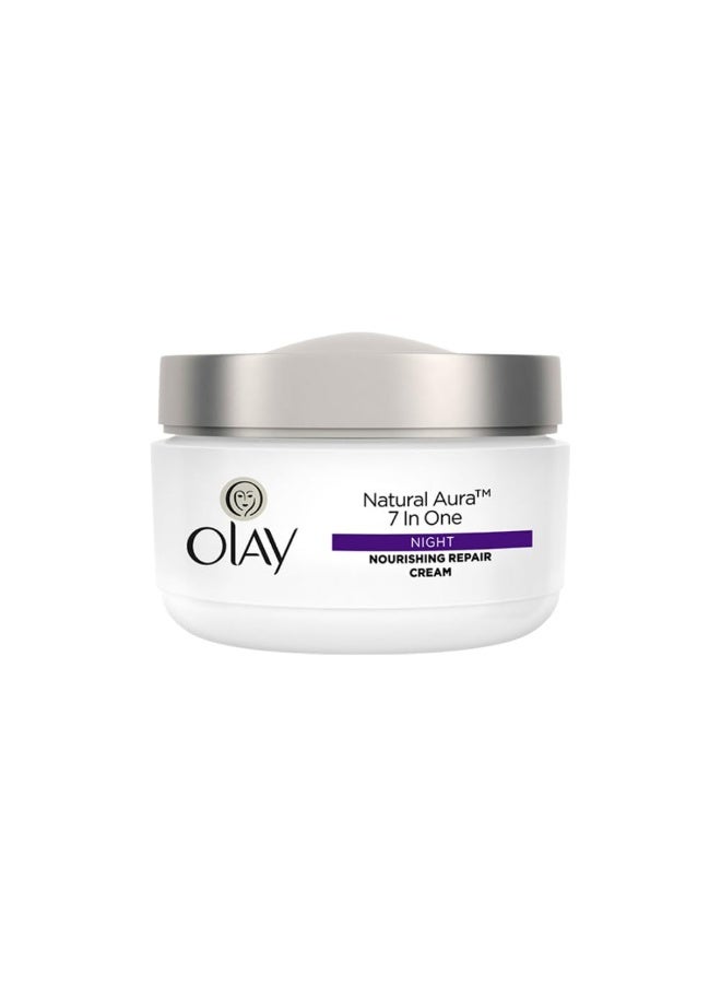 Olay Natural Aura Night Cream | Nourishes Skin for Healthy Glow | Fights 7 Signs of Ageing | With Niacinamide and Vitamin E | Normal, Oily, Dry, Combination Skin | 50g - Image 3