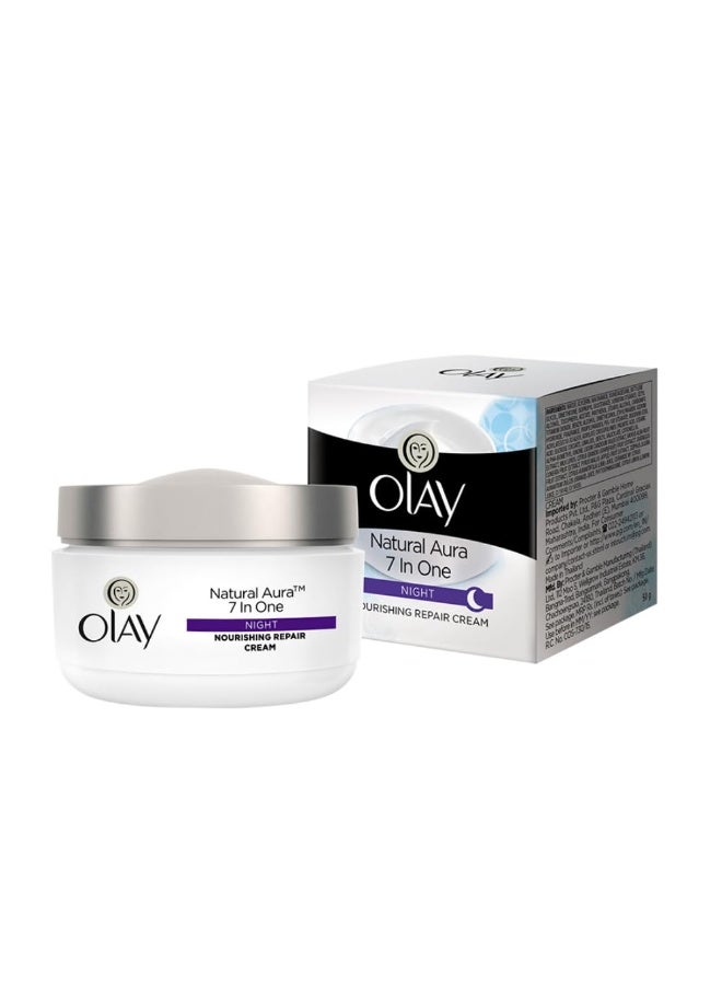Olay Natural Aura Night Cream | Nourishes Skin for Healthy Glow | Fights 7 Signs of Ageing | With Niacinamide and Vitamin E | Normal, Oily, Dry, Combination Skin | 50g - Image 1