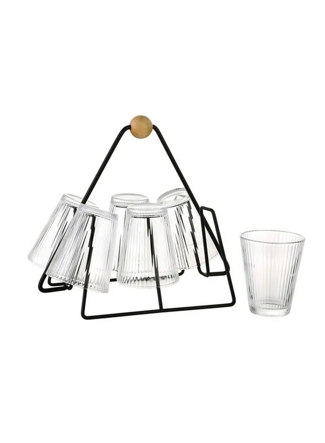 Bien Servi 6-Piece Contemporary Design Glass Drinking Set with Stand Clear and Black 24 x 17 x 27 cm 238125