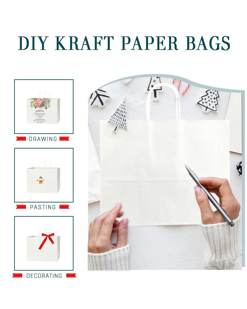 Bakepacker 100-Pack Wide Large Size Paper Bags With Handles Bulk 12.6"x4.3"x10" White Party Shopping Bags - Image 2