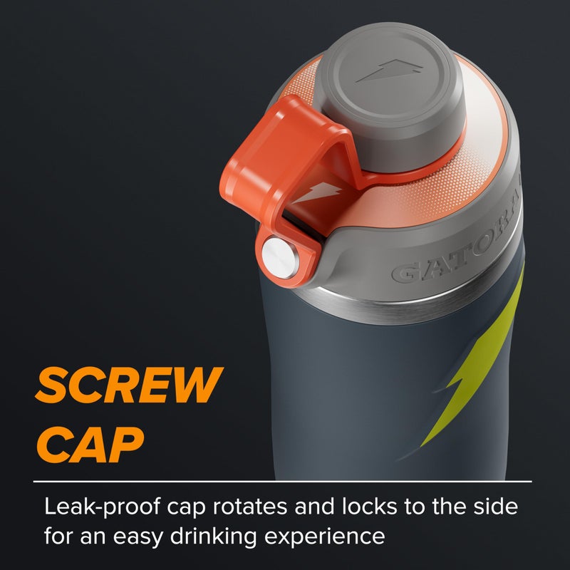 Gatorade  'Overtime ' 22oz Stainless Steel Water Bottle  Twist Cap  Grey/Neon Yellow - Image 3