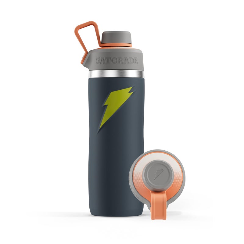 Gatorade  'Overtime ' 22oz Stainless Steel Water Bottle  Twist Cap  Grey/Neon Yellow - Image 1
