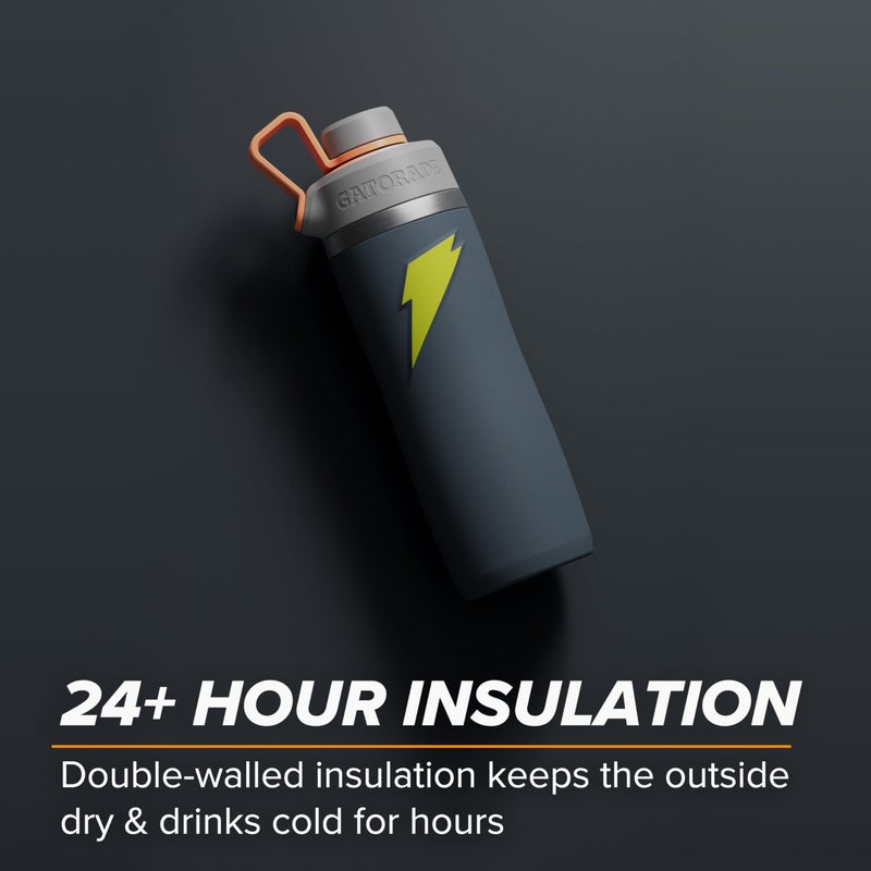 Gatorade  'Overtime ' 22oz Stainless Steel Water Bottle  Twist Cap  Grey/Neon Yellow - Image 4