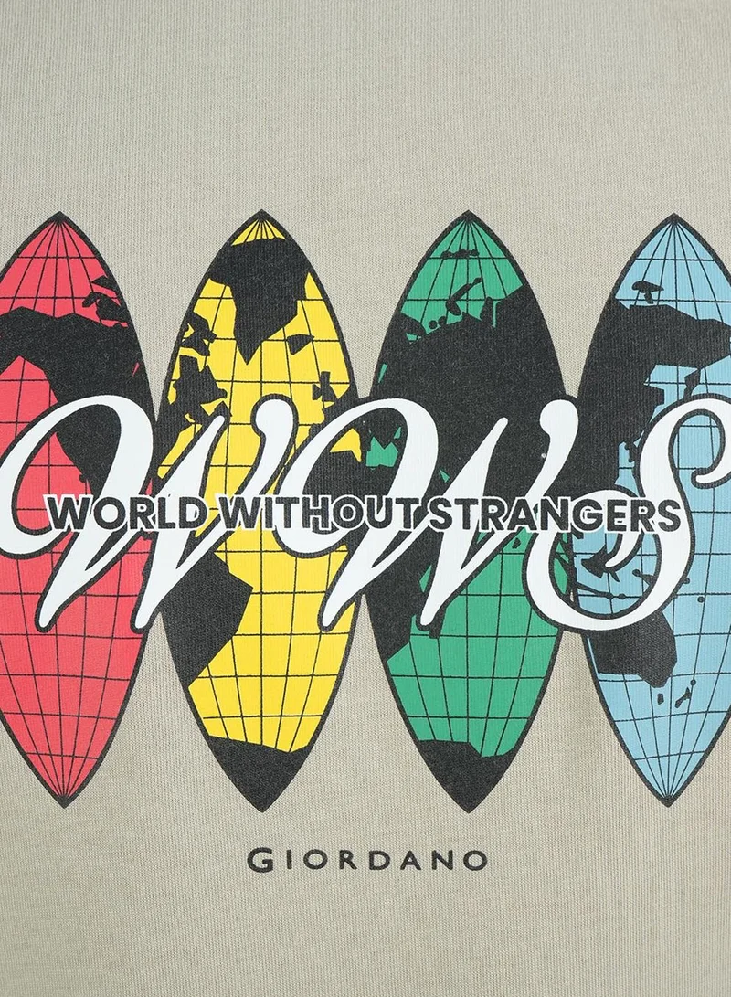 GIORDANO  Men's Slim Fit Cotton Jersey Crew Neck Print Tee | WWS Graphic for Men | Best Price UAE