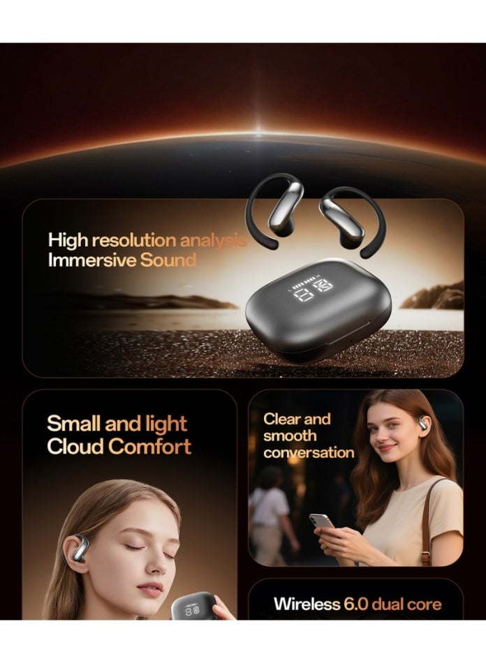 Open Ear Bluetooth 6.0 Earbuds, Bluetooth Wireless Headphones ，Ultra-Comfort,Lightweight Design,Intelligent Adjustment，Noise-Canceling Mic Earphones .With LED Display Half-in Ear Built-in Microphone with Earhook.,HiFi Sound，Clear Calls， Waterproof Headset for Workout/Running. - Image 3