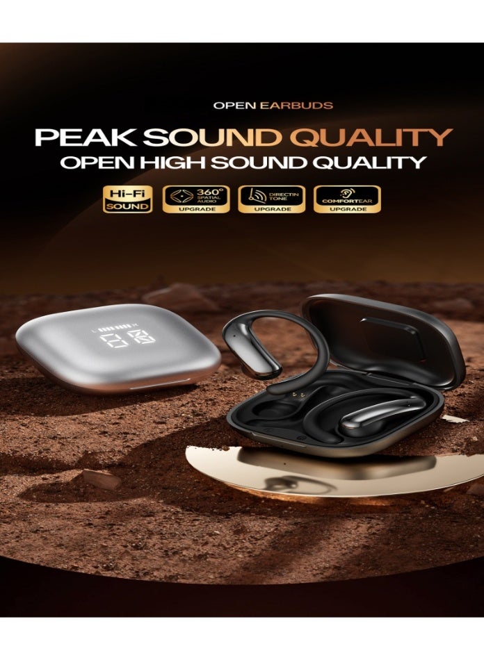 Open Ear Bluetooth 6.0 Earbuds, Bluetooth Wireless Headphones ，Ultra-Comfort,Lightweight Design,Intelligent Adjustment，Noise-Canceling Mic Earphones .With LED Display Half-in Ear Built-in Microphone with Earhook.,HiFi Sound，Clear Calls， Waterproof Headset for Workout/Running. - Image 4