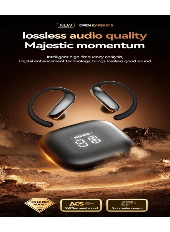 Open Ear Bluetooth 6.0 Earbuds, Bluetooth Wireless Headphones ，Ultra-Comfort,Lightweight Design,Intelligent Adjustment，Noise-Canceling Mic Earphones .With LED Display Half-in Ear Built-in Microphone with Earhook.,HiFi Sound，Clear Calls， Waterproof Headset for Workout/Running. - Image 5