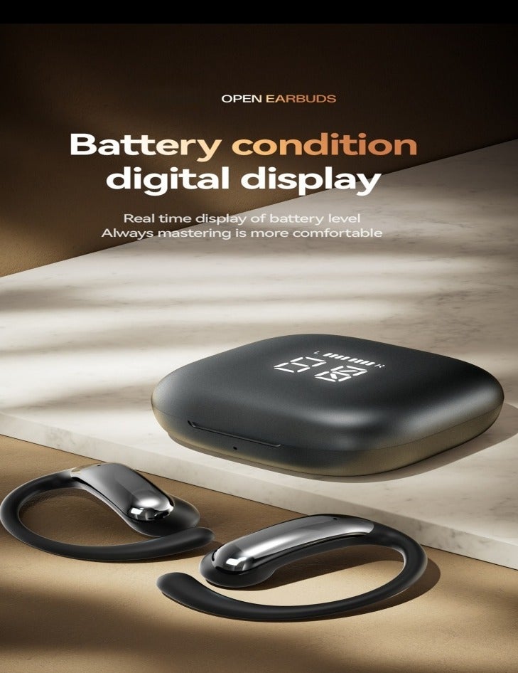 Open Ear Bluetooth 6.0 Earbuds, Bluetooth Wireless Headphones ，Play The Game Doesn't Lag Ultra-Comfort,Lightweight Design,Intelligent Adjustment，Noise-Canceling Mic Earphones .With LED Display Half-in Ear Built-in Microphone with Earhook.,HiFi Sound，Clear Calls， Waterproof Headset for Workout/Running. - Image 2