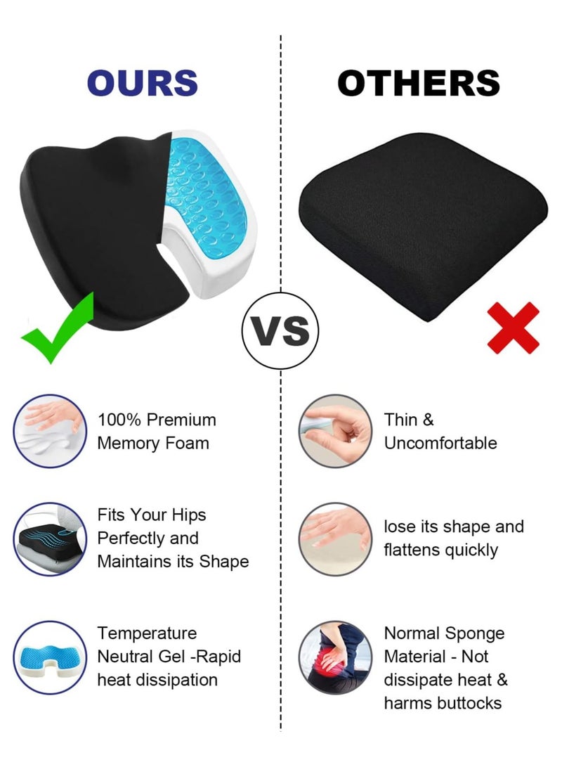 Gel Enhanced Seat Cushion, Foam Coccyx Cushion for Sciatica Tailbone Back Hip Pain Relief, Non-Slip Orthopedic Gel Enhanced Chair Cushions & Memory, Seat Pads for Home, Office, Car, Wheelchair - Image 2