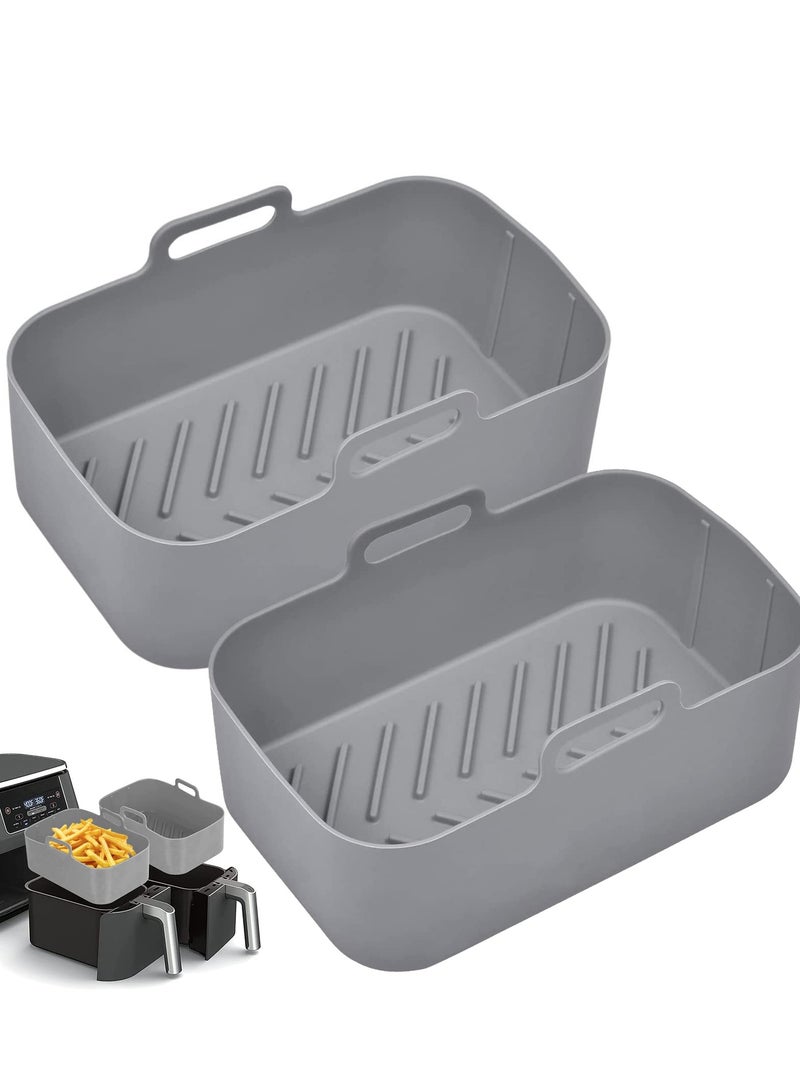 SOLARAE Air Fryer Silicone Pot for Ninja Foodi Dual DZ201 DZ401, 2 Packs Food Grade Reusable NonStick Replacement Silicone Air Fryer Liner Basket Bowl Accessories for Ninja 8 QT Air Fryer, Dishwasher Safe - Image 1