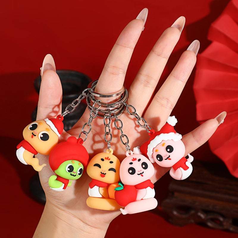 Cute National Tide Panda Keychain Cartoon Year Of The Snake Keychain Holiday Small Gift Bag Car Key Pendant - Image 4