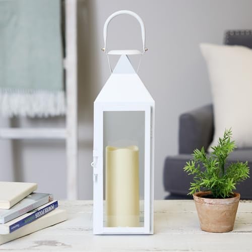 Zingz & Thingz Zings & Thingz Manhattan Hanging Cable Candle Holder Lantern, Decorative Light Home Decor, 15" Tall, White - Image 5